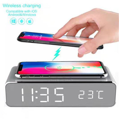 Smart LED Digital Alarm Clock with Wireless Charging, Multi-Function Temperature Display