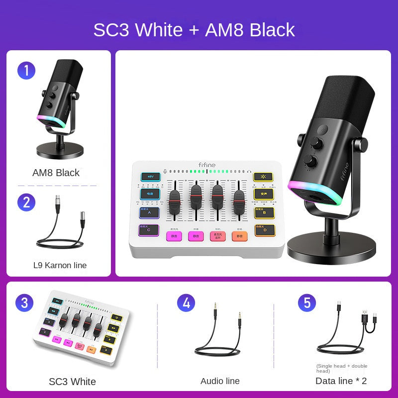 Fifine Game Live Streaming Equipment SC3 Full Set USB External Sound Card Microphone Desktop Karaoke